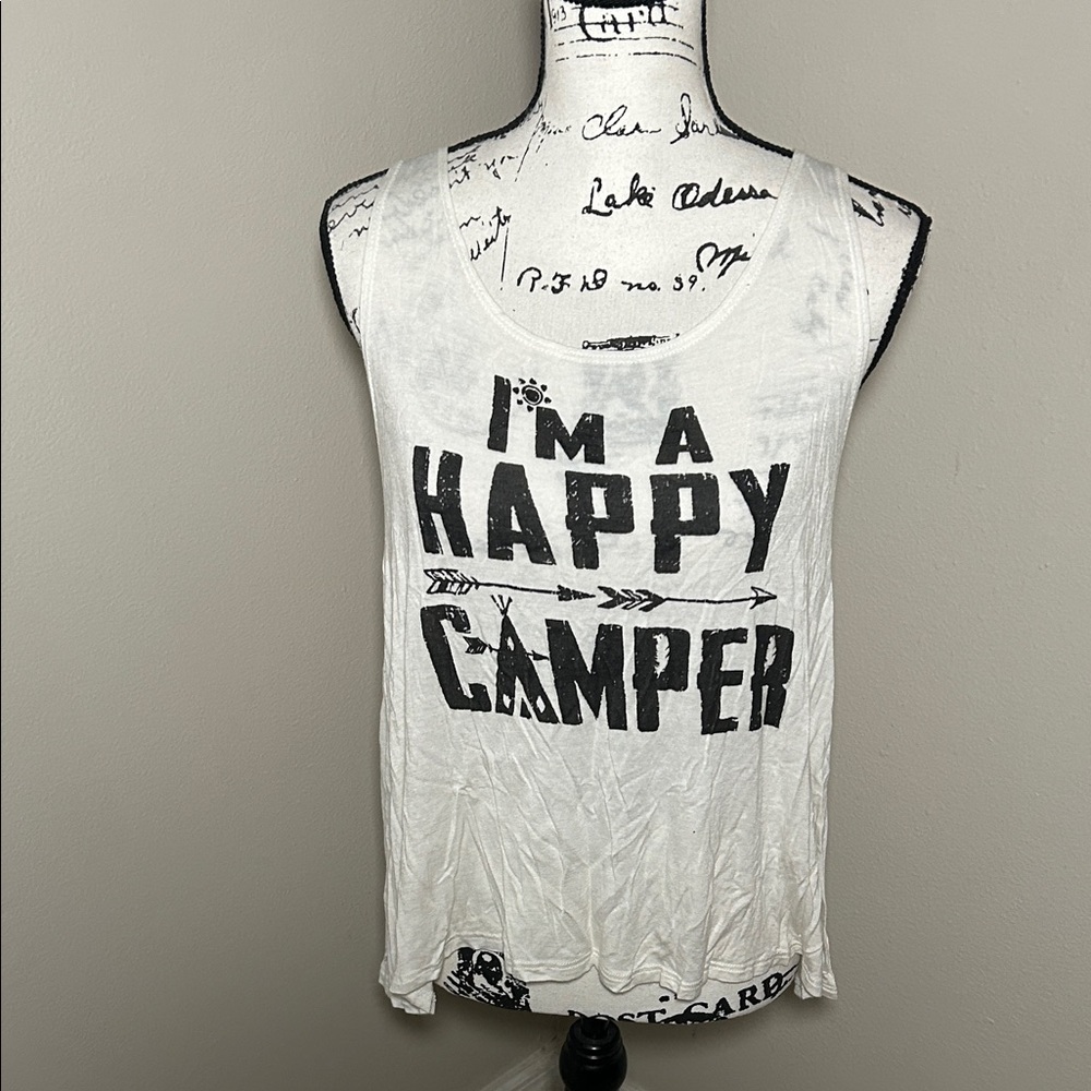 Triumph White Tank Top with Black Print